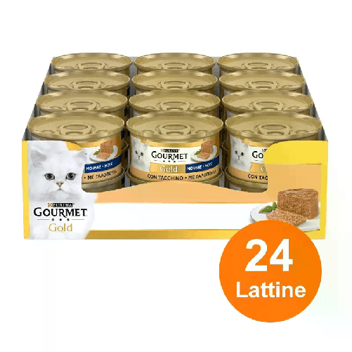 Purina Gourmet Gold Mousse Cibo Umido per Gatti con Tacchino, 24 Lattine da 85 g