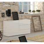 Credenza 110 cm Mobile con 3 Cassetti e 1 Ante Madia Bianco Lucido