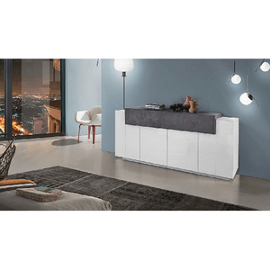 Credenza Moderna Mobile Basso Bianco e Grigio per Soggiorno con 4 Ante