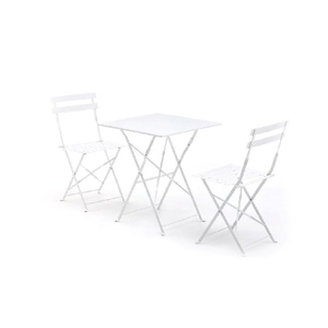 Tavolo e 2 Sedie Pieghevoli Bianco in Ferro Tavolino da Balcone Esterno Giardino