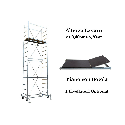 Ponteggio Trabattello in Alluminio con Ruote 150x75 Altezza Lavoro 3 mt  Mobile - PagineGialle Shop