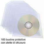 100 Bustine porta CD custodia trasparente PVC DVD vuote con aletta chiusura