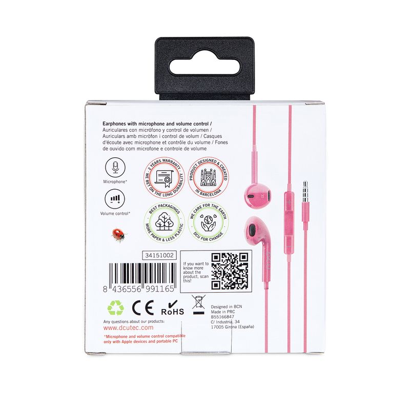 DCU-Advance-Tecnologic-34151002-cuffia-e-auricolare-Cuffie-Cablato-A-clip-Musica-e-Chiamate-Rosa