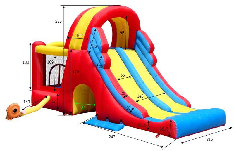 Gonfiabile-per-Bambini-Castello-Scivoli-285x600-con-Gonfiatore-Pompa