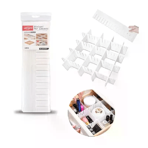 6 pezzi Divisori per cassetti regolabili in plastica 42,3 x10cm scomparti bianco