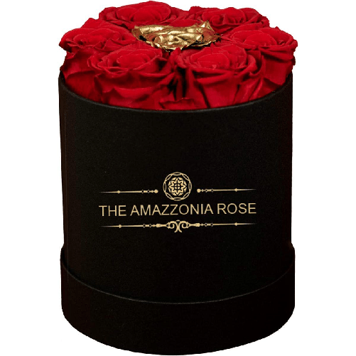 Bouquet 7 Rose Stabilizzate Lunga Durata Cofanetto d'amore - 6 Rosse + 1 Oro