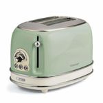 Ariete Tostapane 155 Vintage Verde a 2 Fette con Pinze, 6 Livelli di Tostatura, 810 W, Corpo Acciaio Inossidabile