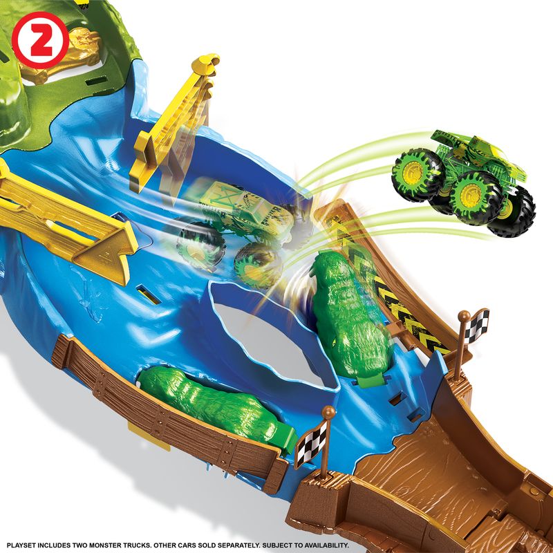 Hot-Wheels-Monster-Trucks-Torneo-dei-Titani-Playset-con-Monster-Truck-Bigfoot-e-Gunkster-per-sfide-testa-a-testa--giocattolo-per-bambini-4--anni