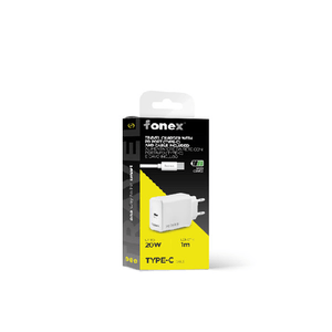 Fonex caricatore 20W con porta Typc-C (PD) e cavo Type-C to Type-C  | Bianco