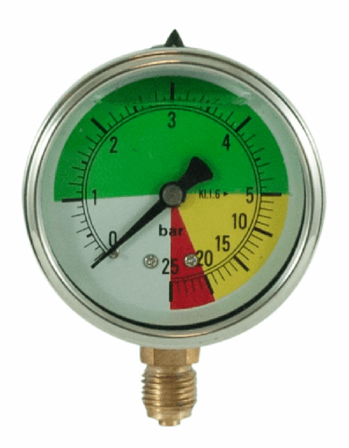 Manometro isometrico alla glicerina con cassa in acciaioØ 63mm scala 0-5/25 bar