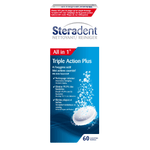 steradent triple action plus - compresse igienizzanti per dentiere ad ossigeno attivo al 10%.