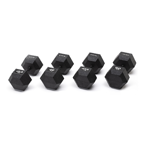 Diamond Set 4 coppie Manubri Gommati Esagonali Black 42,5-50 kg (42,5 / 45 / 47,5 / 50 kg) - totale 370 kg- impugnatura brunita MGED-B42,5-50