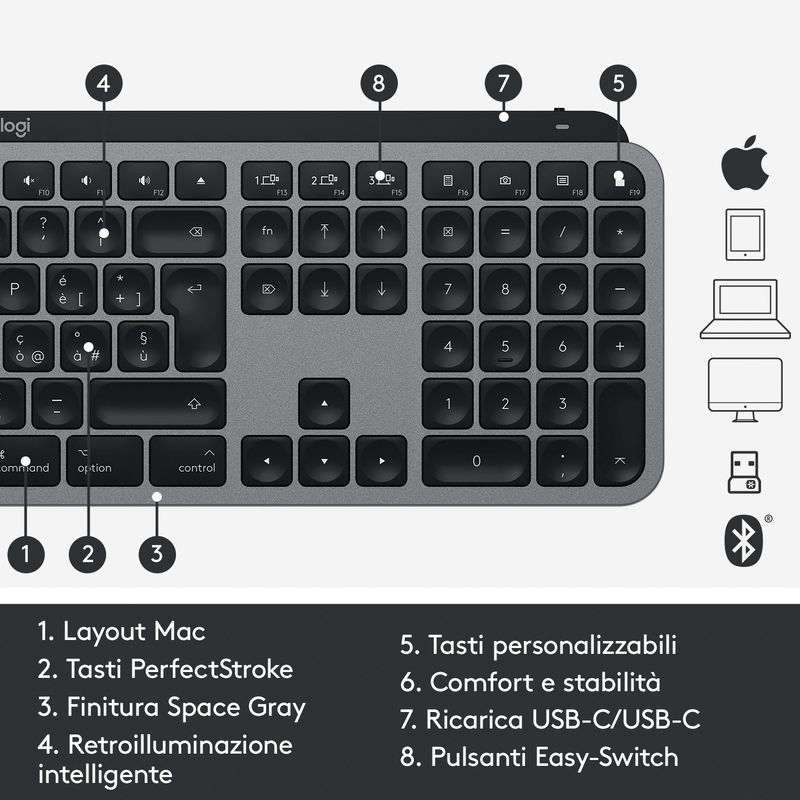 Logitech-MX-Keys-Tastiera-Wireless-Illuminata-Avanzata-per-Mac-Digitazione-Tattile-Tasti-Retroilluminati-a-LED-Bluetooth-USB-C-Batteria-10-giorni-Apple-macOS-Struttura-Metallica