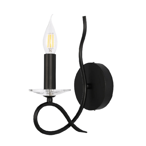 Trade Shop Traesio-applique Lampada Da Parete A Candela E14 A Spirale Singola Nero Design Elegante 00521 -