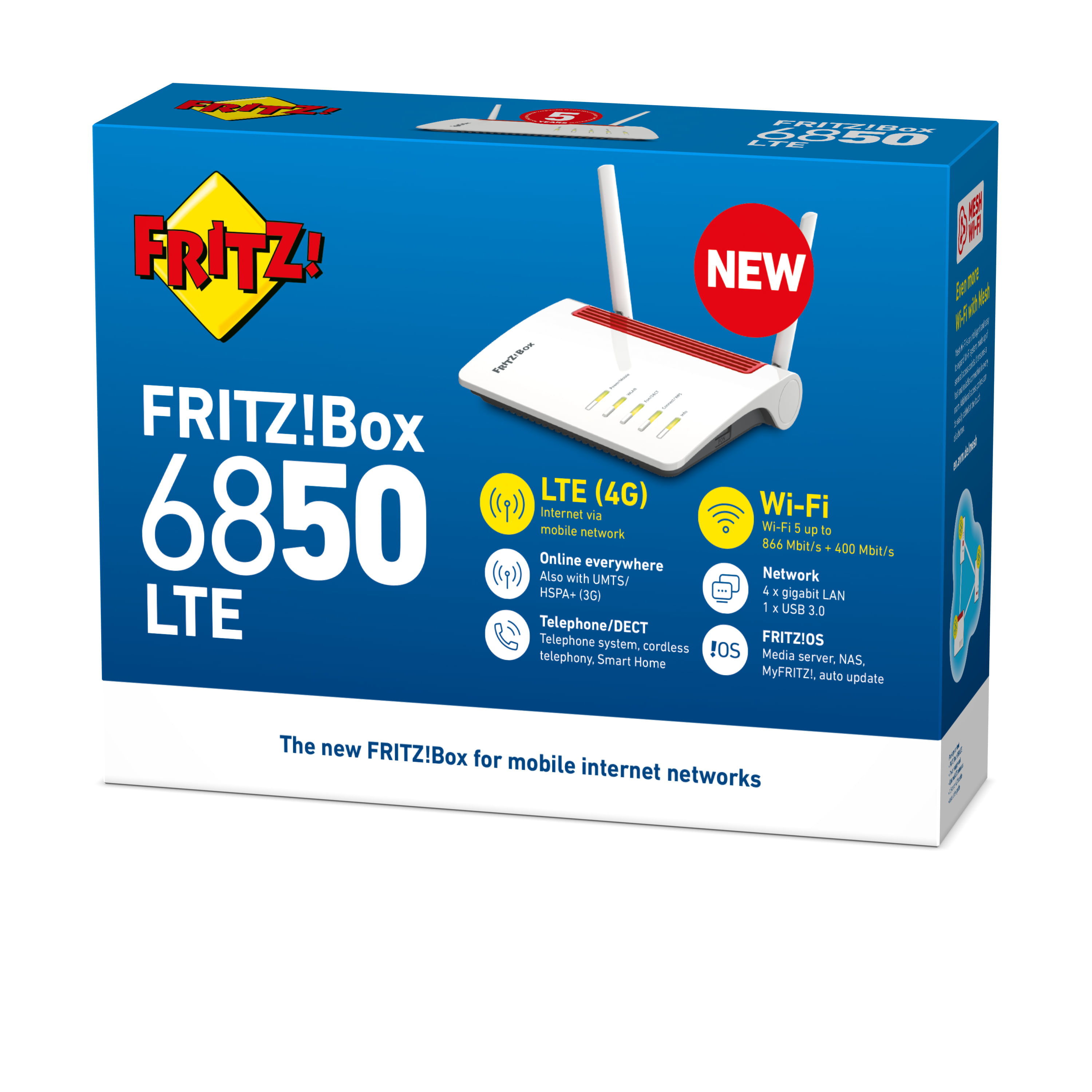 Avm Fritz FRITZ!Box 6850 LTE router wireless Gigabit Ethernet Dual-band (2.4 GHz/5 GHz) 4G Rosso, Bianco