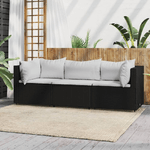vidaXL Set Divani da Giardino 3 pz con Cuscini Nero in Polyrattan
