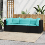 vidaXL Set Divani da Giardino 3 pz con Cuscini Nero in Polyrattan