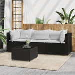 vidaXL Set Divani da Giardino 4 pz con Cuscini Nero in Polyrattan