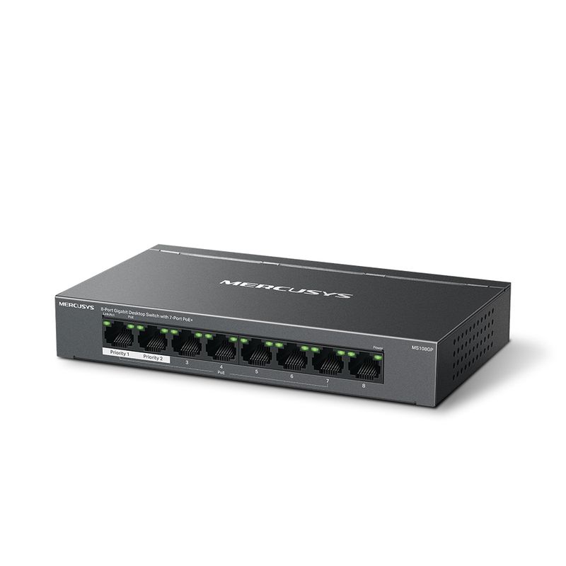 Mercusys-MS108GP-switch-di-rete-Gestito-Gigabit-Ethernet--10-100-1000--Supporto-Power-over-Ethernet--PoE--Nero