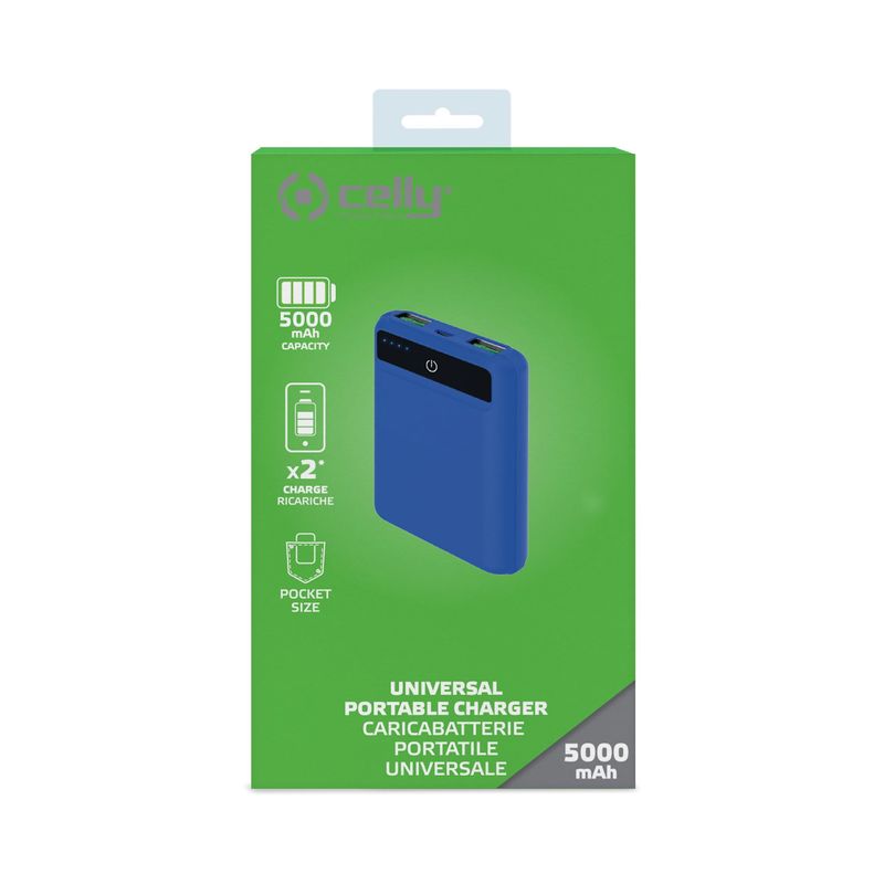 Celly-PBPOCKET5000BL-batteria-portatile-Polimeri-di-litio--LiPo--5000-mAh-Blu