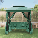 Gazebo con Panca a Dondolo Convertibile Verde Tessuto e Acciaio