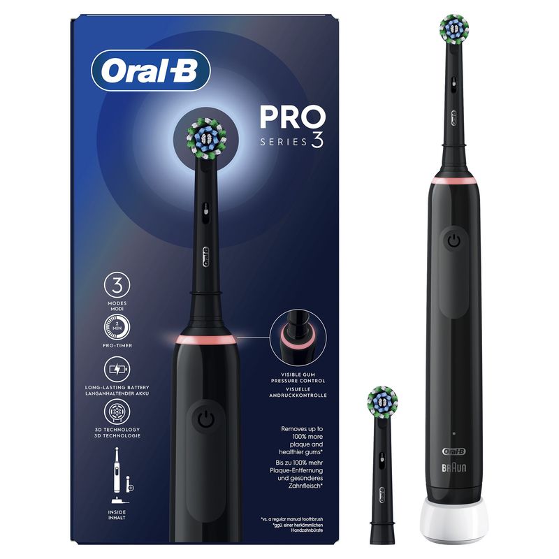 Oral-B-Spazzolino-Elettrico-Ricaricabile-Pro-3-3000-Sensore-di-Pressione-Luminoso-Batteria-a-Lunga-Durata-2-Testine-Cross-Action-1-Spazzolino-Elettrico-Nero-Idea-Regalo