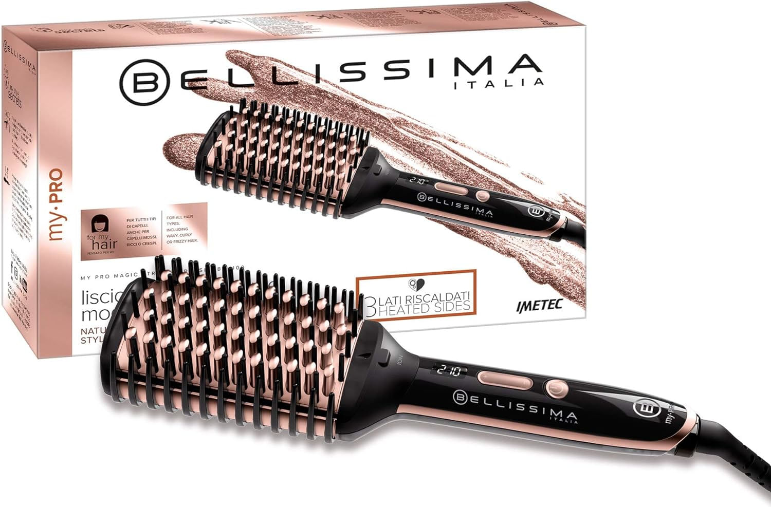 Imetec Bellissima Imetec Magic Shine, Spazzola Elettrica Lisciante, 3 Lati Esterni Riscaldati, Spegnimento automatico