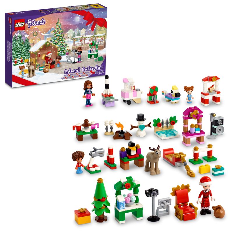 LEGO-Friends-41706-Calendario-dell-Avvento-Set-2022-24-Giochi-Creativi-Natalizi-con-Babbo-Natale-Pupazzo-di-Neve-e-Renne