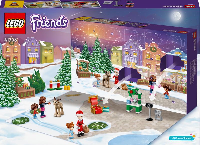 LEGO-Friends-41706-Calendario-dell-Avvento-Set-2022-24-Giochi-Creativi-Natalizi-con-Babbo-Natale-Pupazzo-di-Neve-e-Renne