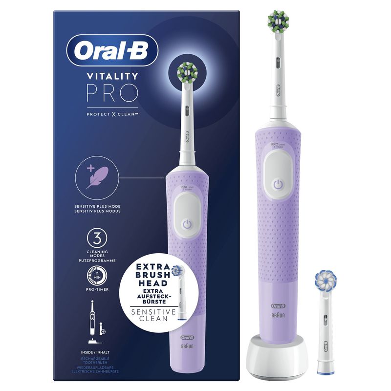 Oral-B-Vitality-Spazzolino-Elettrico-Ricaricabile-Pro-Viola-2-Testine