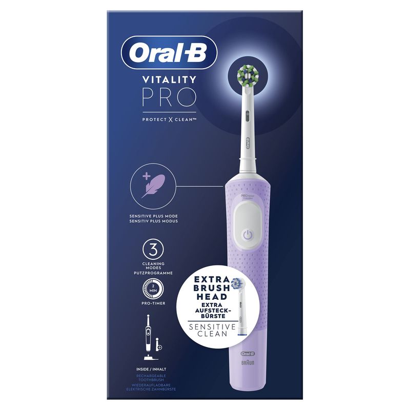 Oral-B-Vitality-Spazzolino-Elettrico-Ricaricabile-Pro-Viola-2-Testine