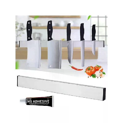 Barra magnetica porta coltelli acciaio satinato 40cm montaggio parete senza fori