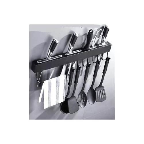 Porta coltelli da parete in acciaio portaoggetti cucina nero 40 cm 6 ganci
