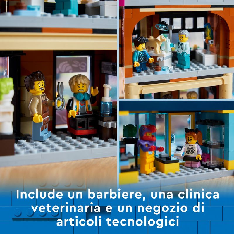 LEGO-City-60380-Downtown-Modular-Building-Set-con-Negozio-Barbiere-Studio-Blogging-Hotel-Discoteca-e-14-Minifigure