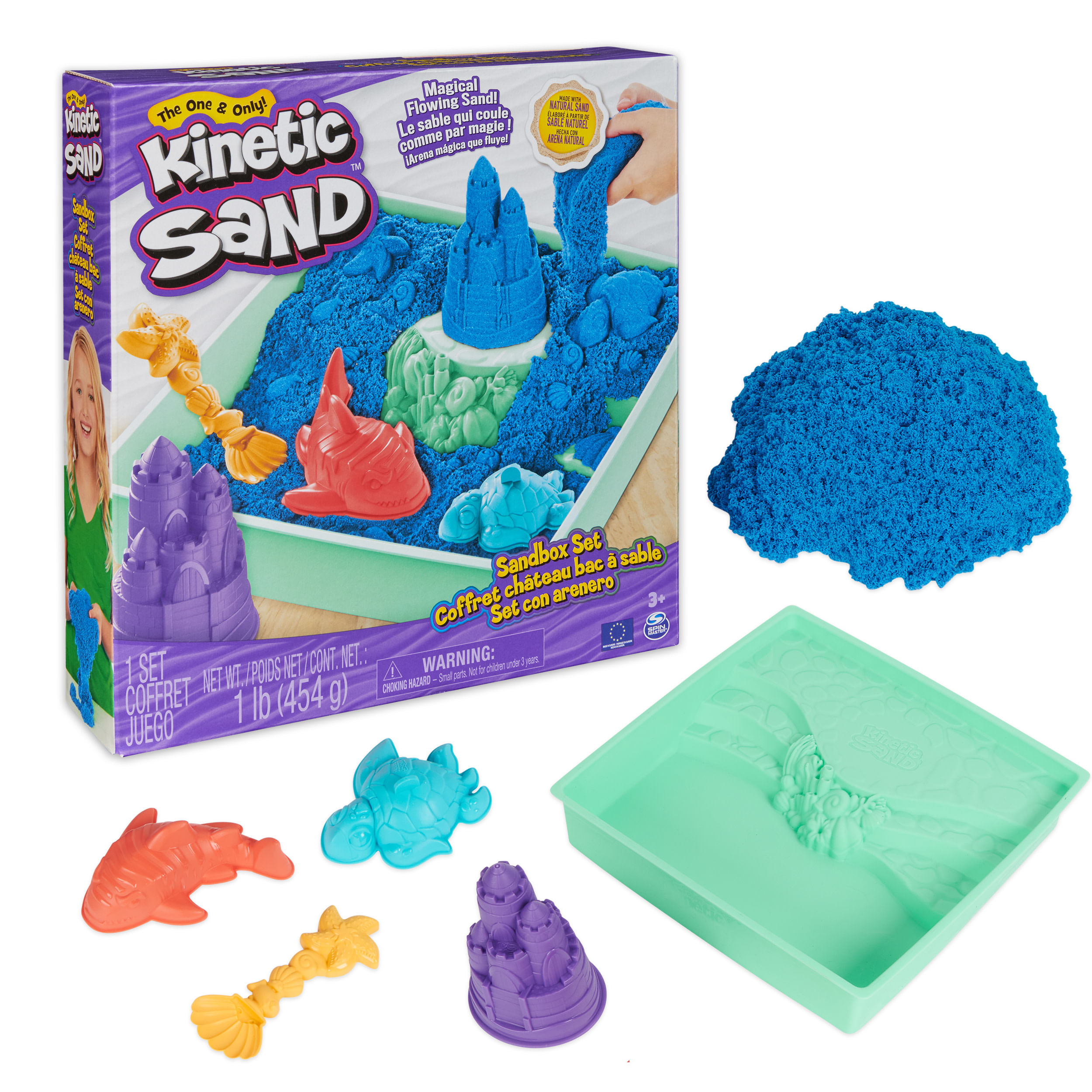 Spin Master Kinetic Sand , Playset Castelli di Sabbia, Sabbia cinetica con Vaschetta, Sabbia Magica
