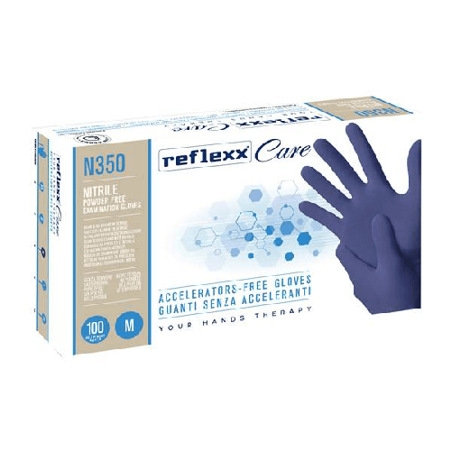 Reflexx Conf 100 guanti nitrile ipoallergenici N350 s/acceleranti taglia M blu Reflexx