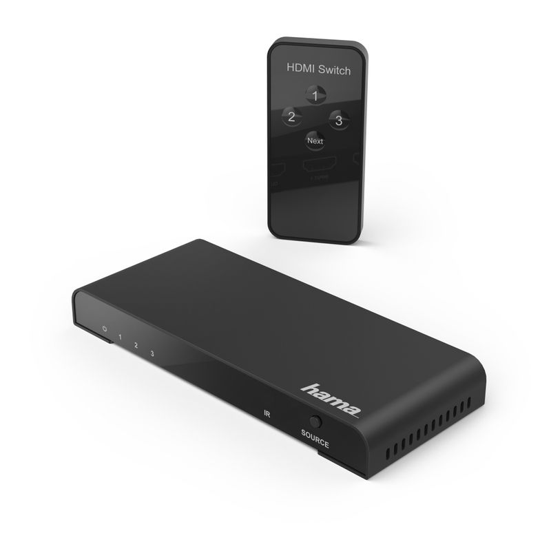 Hama-Switch-HDMI-3-porte-con-telecomando-connettori-dorati-4k-nero