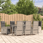 Set da Pranzo da Giardino 9 pz con Cuscini in Polyrattan Grigio