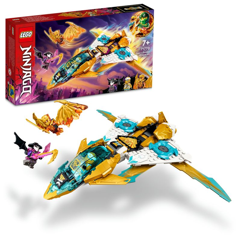 LEGO-Ninjago-71770-Il-Jet-Dragone-d-Oro-di-Zane-Set-Serie-TV-Crystallized-Aereo-Giocattolo-Giochi-per-Bambini-dai-7-Anni