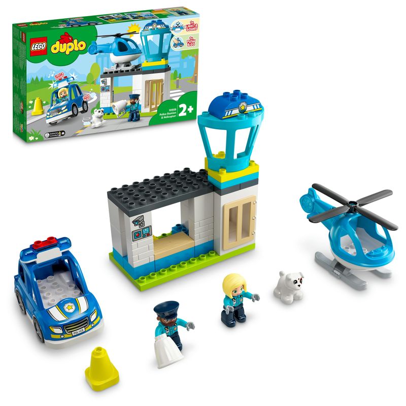 LEGO-DUPLO-10959-Stazione-Di-Polizia-ed-Elicottero-Set-per-Bambini-di-2--Anni-Macchina-Giocattolo-con-Luci-e-Sirene