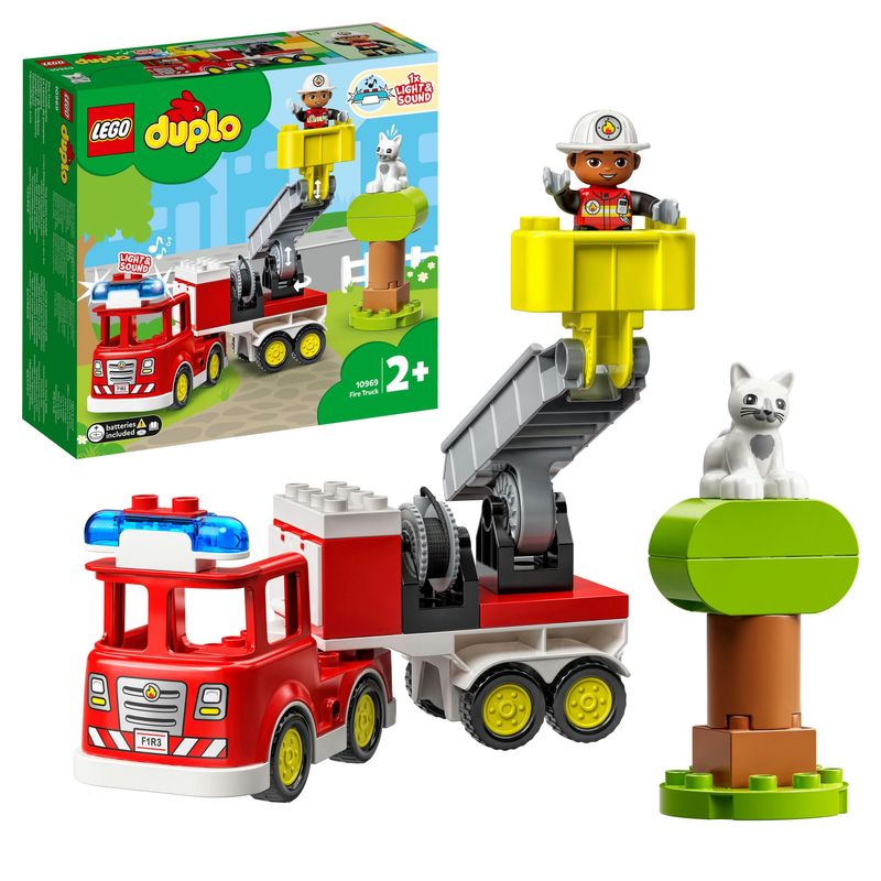 LEGO-DUPLO-Town-Autopompa-Camion-Giocattolo-con-Luci-e-Sirena-Figure-Pompiere-e-Gatto-Giochi-Educativi-per-Bambini-10969