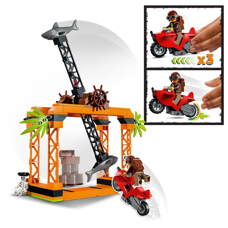 LEGO-City-Stuntz-60342-Sfida-Acrobatica-Attacco-dello-Squalo-Moto-Giocattolo-con-Minifigure-Giochi-per-Bambini-dai-5-Anni