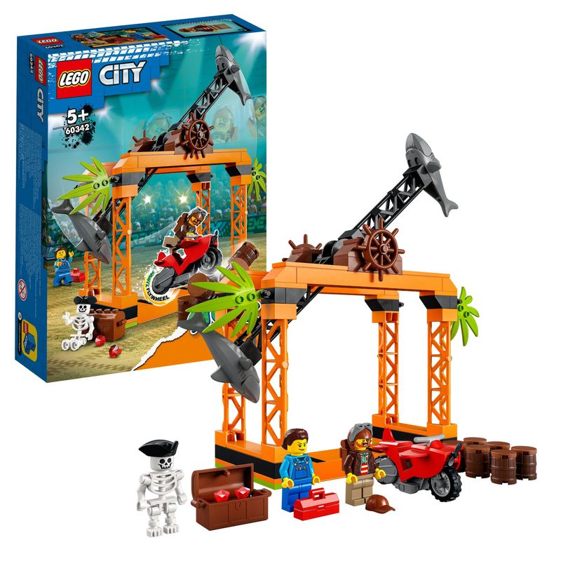 LEGO-City-Stuntz-60342-Sfida-Acrobatica-Attacco-dello-Squalo-Moto-Giocattolo-con-Minifigure-Giochi-per-Bambini-dai-5-Anni