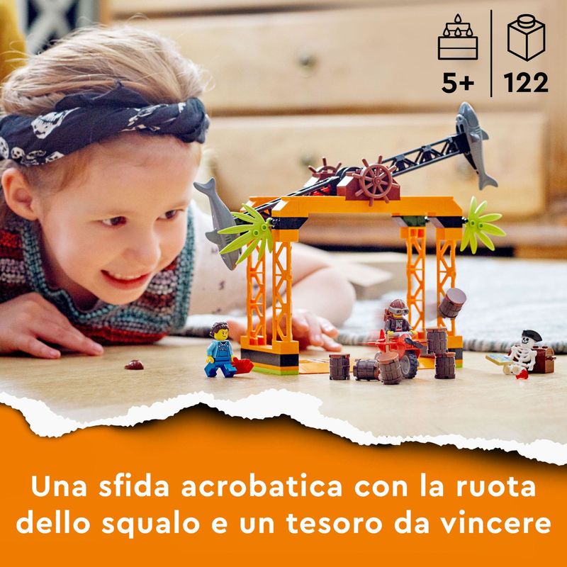 LEGO-City-Stuntz-60342-Sfida-Acrobatica-Attacco-dello-Squalo-Moto-Giocattolo-con-Minifigure-Giochi-per-Bambini-dai-5-Anni