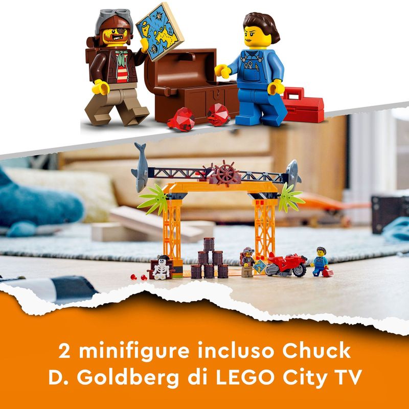 LEGO-City-Stuntz-60342-Sfida-Acrobatica-Attacco-dello-Squalo-Moto-Giocattolo-con-Minifigure-Giochi-per-Bambini-dai-5-Anni