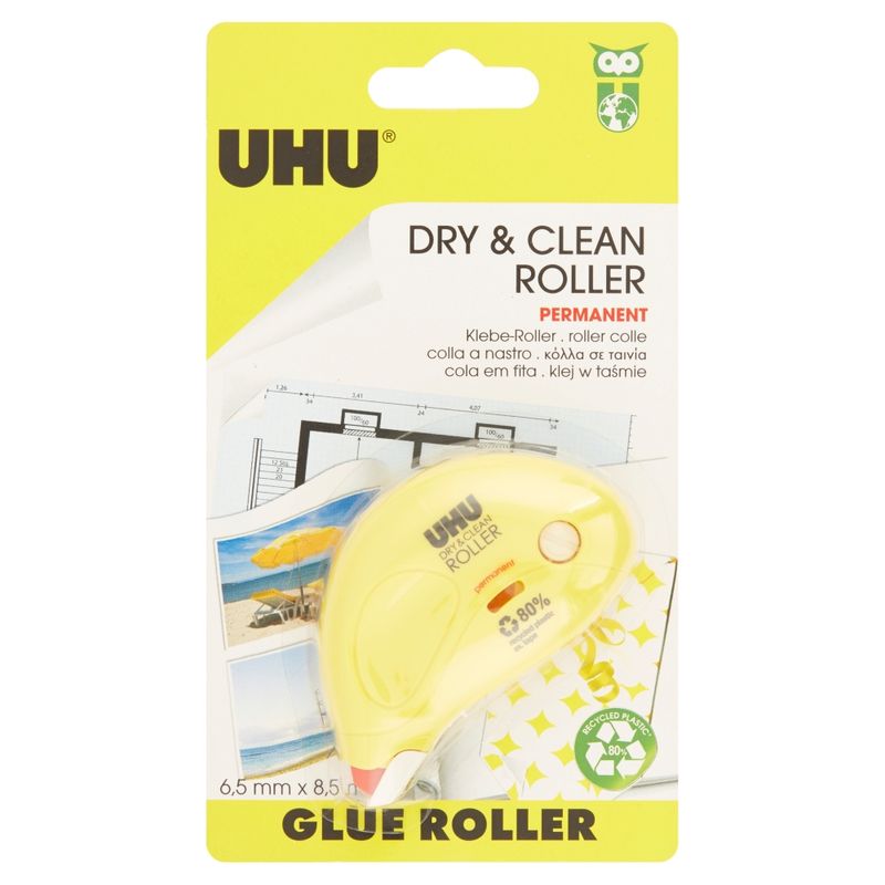 UHU-COLLA-A-NASTRO-DRYCLEAN-ROLLER-6.5mmx8.5mt-PERMANENTE-in-blister-UHU