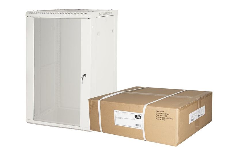 Armadio-Rack-19--18U-da-Muro---Grigio-con-Porta-Vetro