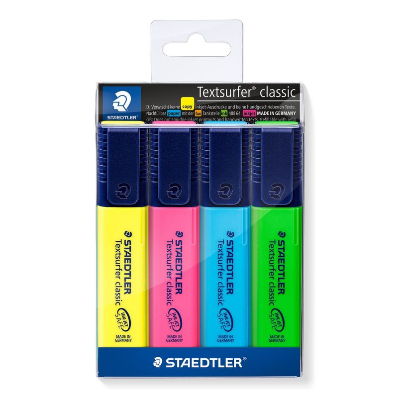 STAEDTLELER-TEXTSURFER-CLASSE-CLASSIC-364-PACCHETTO-DI-4-MARKER-FLUORECENT---ESCENZA-FAST---Scatta-1---5-mm-circa---colo