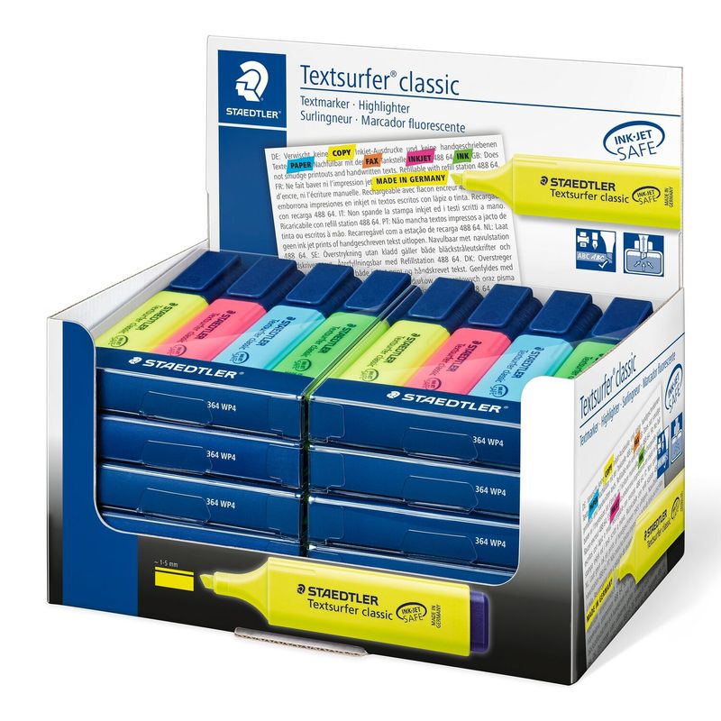 STAEDTLELER-TEXTSURFER-CLASSE-CLASSIC-364-PACCHETTO-DI-4-MARKER-FLUORECENT---ESCENZA-FAST---Scatta-1---5-mm-circa---colo