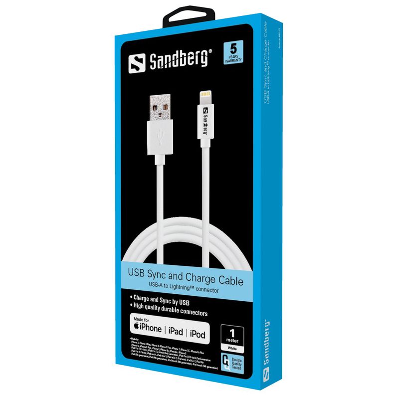 Sandberg-USB>Lightning-MFI-1m-White